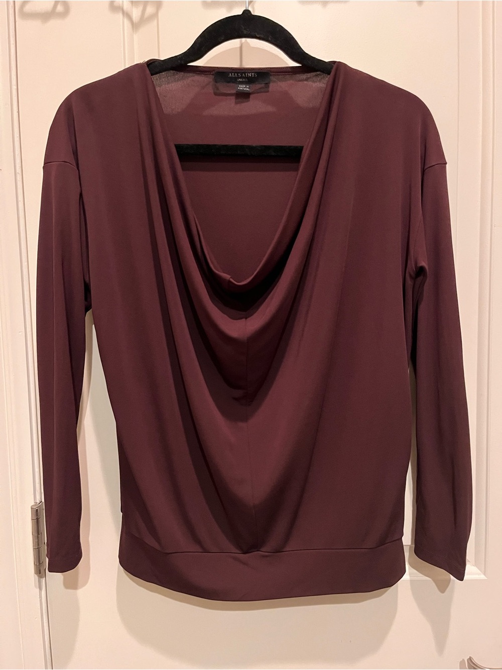 AllSaints Vicki Cowl Neck Blouse Top Small S Plum Burgundy Long Sleeve